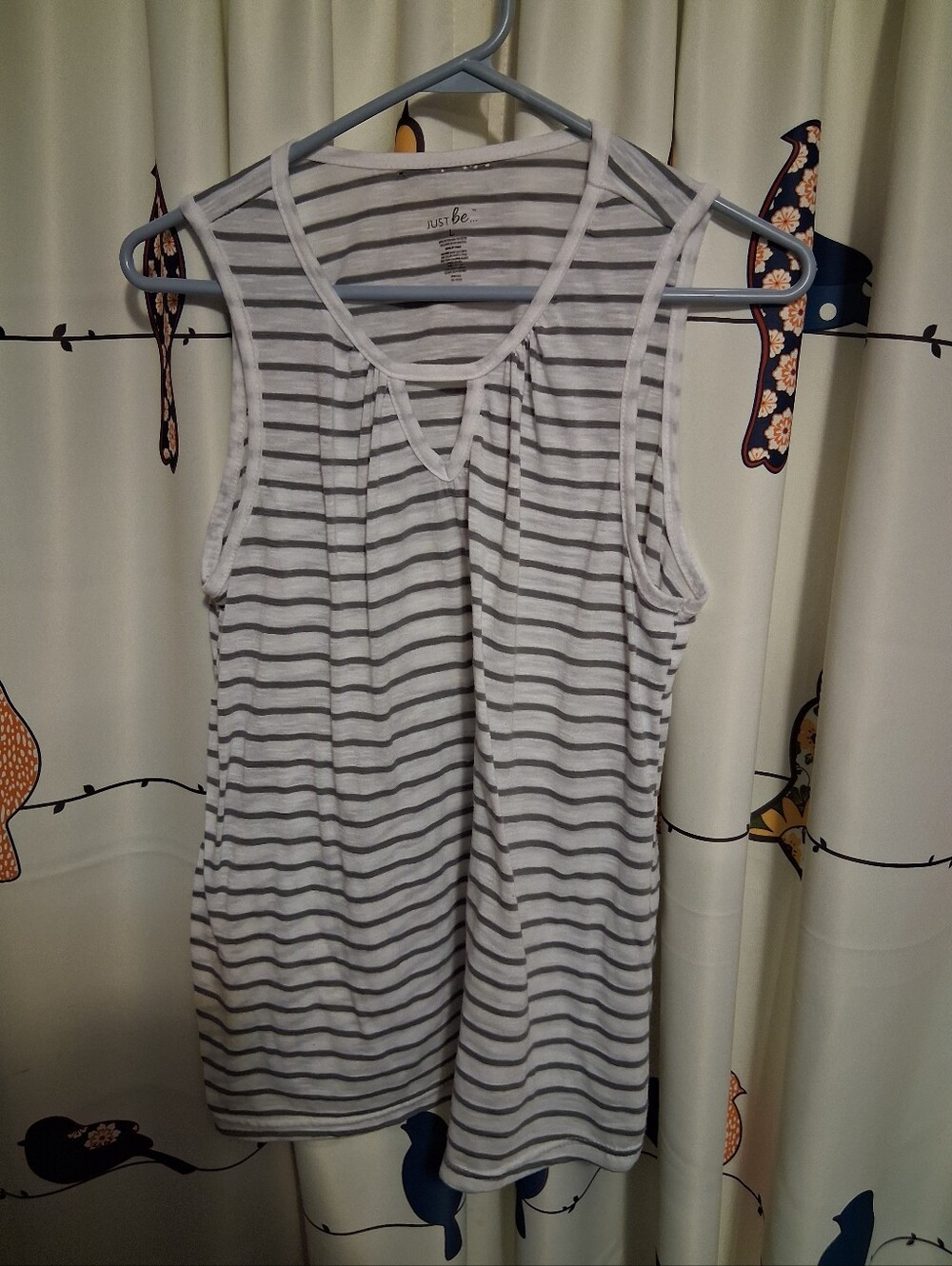 Just Be Womens White & Gray Striped Sleeveless Tank Size L